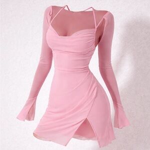 Pink Sheer Mesh Off-Shoulder Fairycore Dress – Size Small